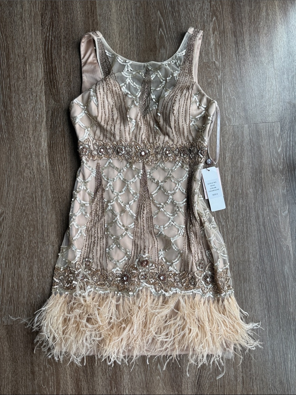 NWT Sue Wong Sequin and Feather Evening Dress
